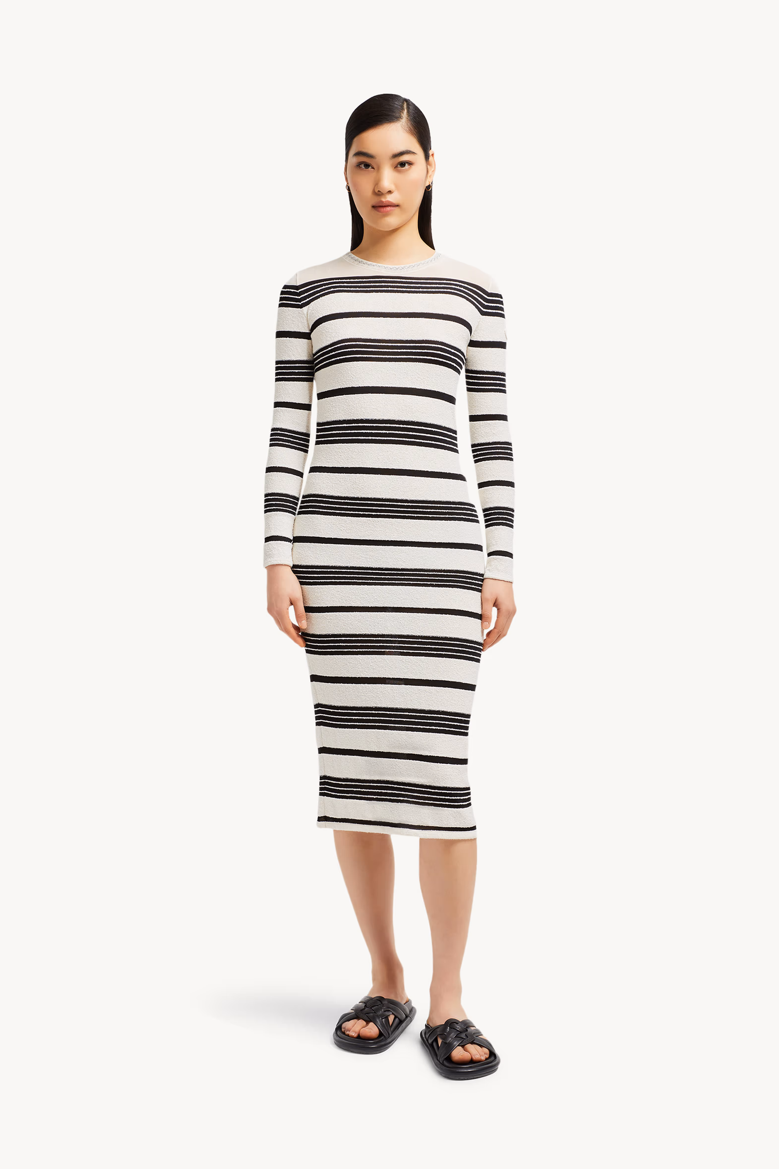 Robe midi en bouclé rayé Femmes Noir & Blanc Moncler 3